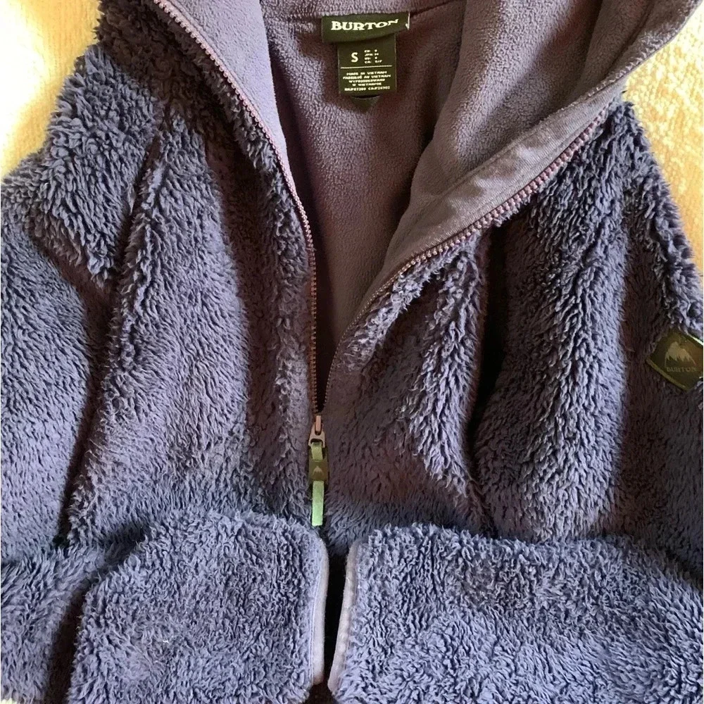 Burton Women's Purple Sherpa Fuzzy Fleece Zip-Up Hoodie Jacket Size S Apres Ski